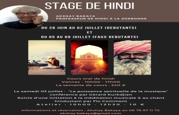 An invitation to singing and musical meditation at STAGE DE HINDI by Akshay Bakaya